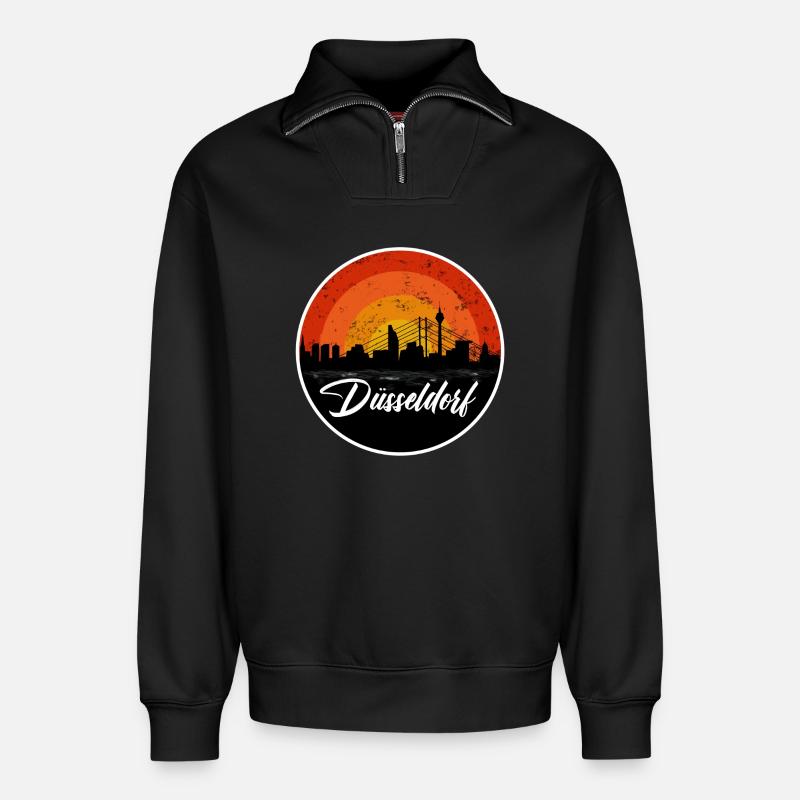 Dusseldorf Skyline II - Relaxed Unisex Organic Half Zip Sweatshirt – by SPREAD - black