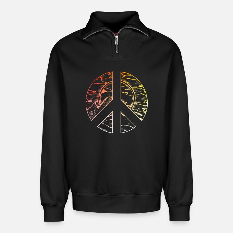 Friedenszeichen Peace Design - Relaxed Unisex Organic Half Zip Sweatshirt – von SPREAD - Schwarz