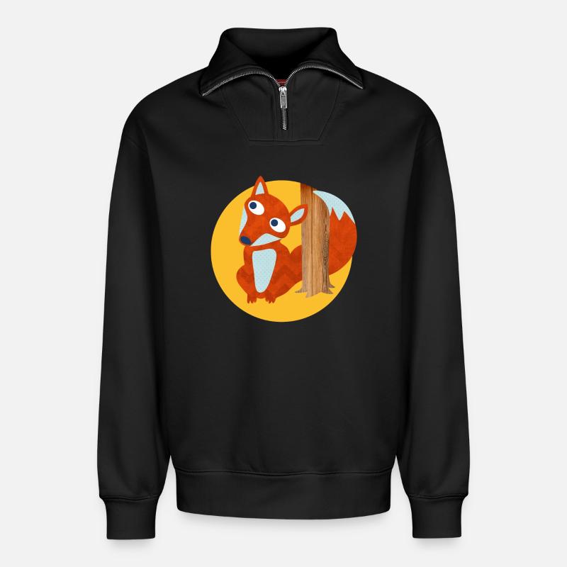 Fuchs Baumstamm Wald Kinderzimmer Comic Tierliebe - Relaxed Unisex Organic Half Zip Sweatshirt – von SPREAD - Schwarz