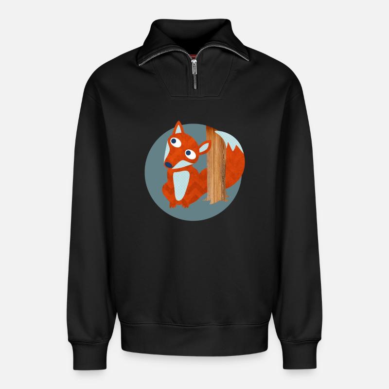 Fuchs Struktur Wald Kinderzimmer Muster Comic  - Relaxed Unisex Organic Half Zip Sweatshirt – von SPREAD - Schwarz