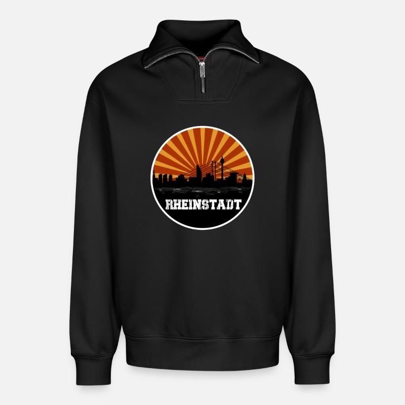 Rheinstadt Retro Skyline - Relaxed Unisex Organic Half Zip Sweatshirt – von SPREAD - Schwarz