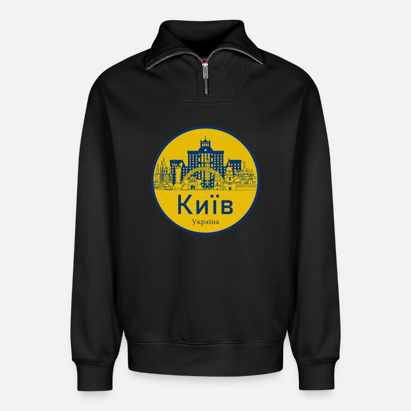 Kiew Skyline Abzeichen Ukraine - Relaxed Unisex Organic Half Zip Sweatshirt – von SPREAD - Schwarz