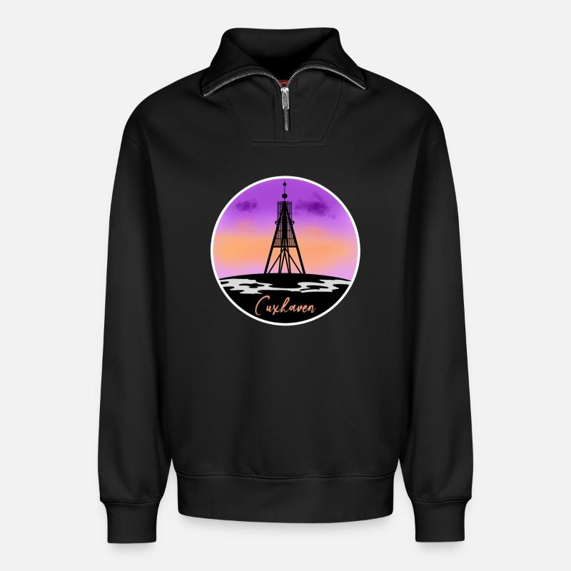 Cuxhaven Fine Skyline - Relaxed Unisex Organic Half Zip Sweatshirt – von SPREAD - Schwarz