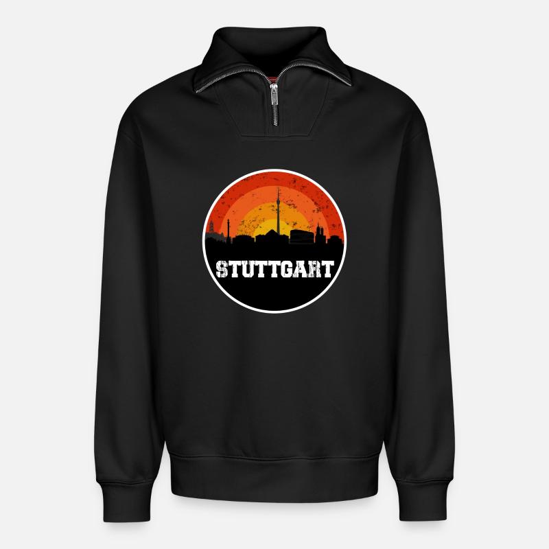 Stuttgart Skyline - Relaxed Unisex Organic Half Zip Sweatshirt – by SPREAD - black