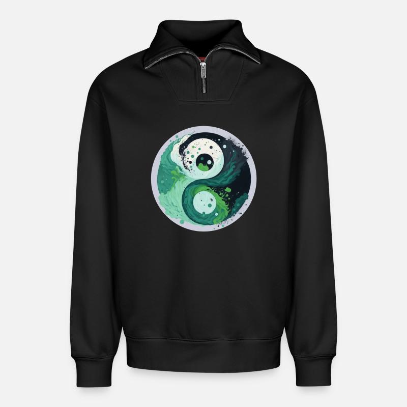 Yin Yang - Relaxed Unisex Organic Half Zip Sweatshirt – von SPREAD - Schwarz