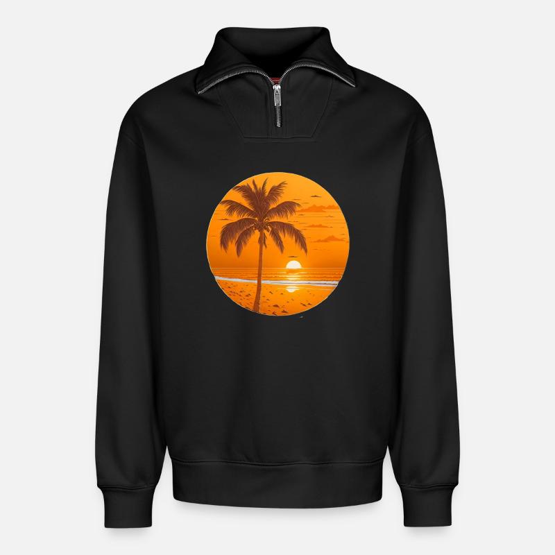 Sunset - Relaxed Unisex Organic Half Zip Sweatshirt – by SPREAD - black