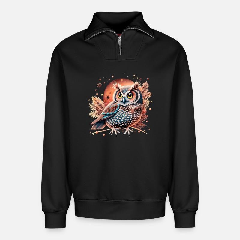 hibou_ niedliche Eule - Relaxed Unisex Organic Half Zip Sweatshirt – von SPREAD - Schwarz