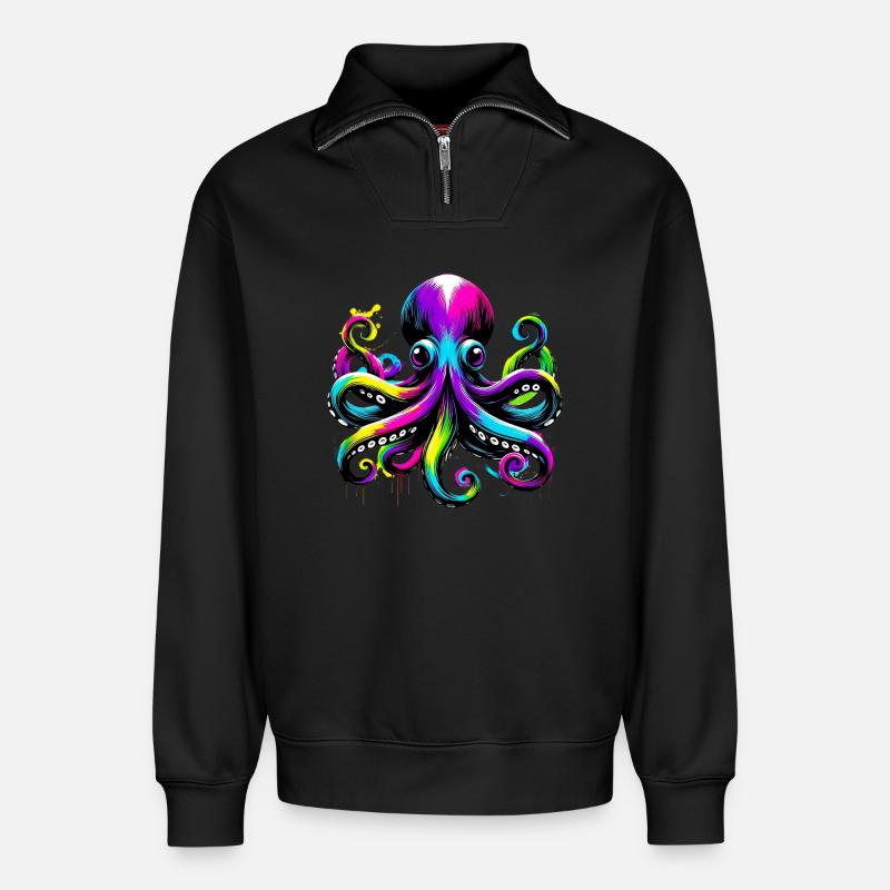 Krake - Relaxed Unisex Organic Half Zip Sweatshirt – von SPREAD - Schwarz
