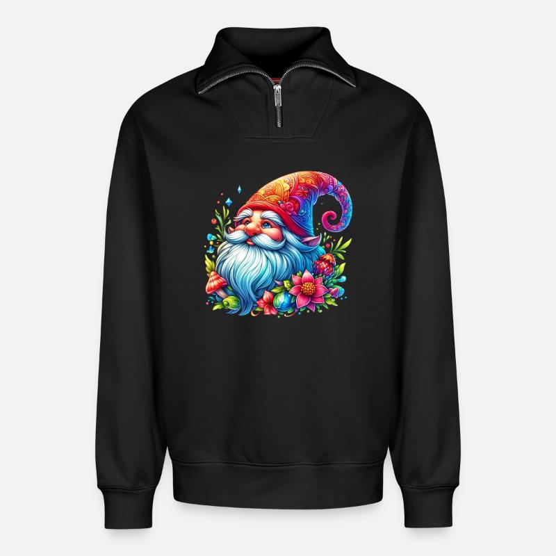 Gnome Goblin Elf - Relaxed Unisex Organic Half Zip Sweatshirt – by SPREAD - black