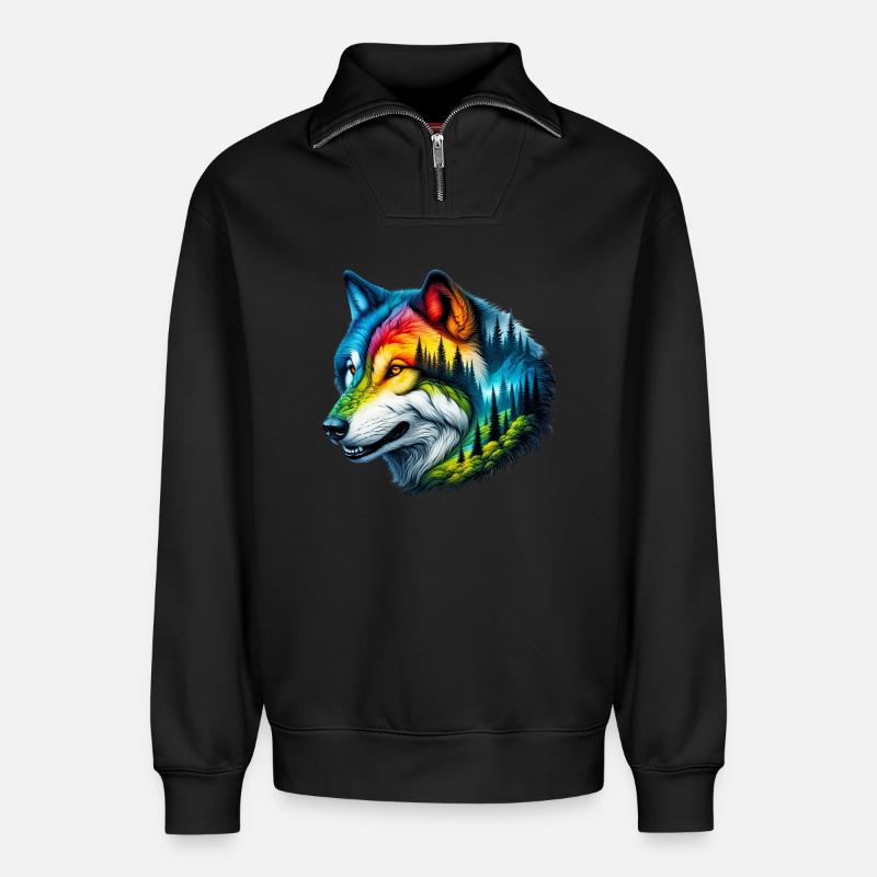 Loup - Sweat unisexe décontracté en coton biologique à demi-zip – de SPREAD - noir