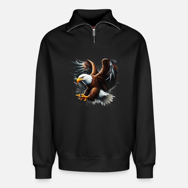 Eagle - Relaxed Unisex Organic Half Zip Sweatshirt – by SPREAD - black