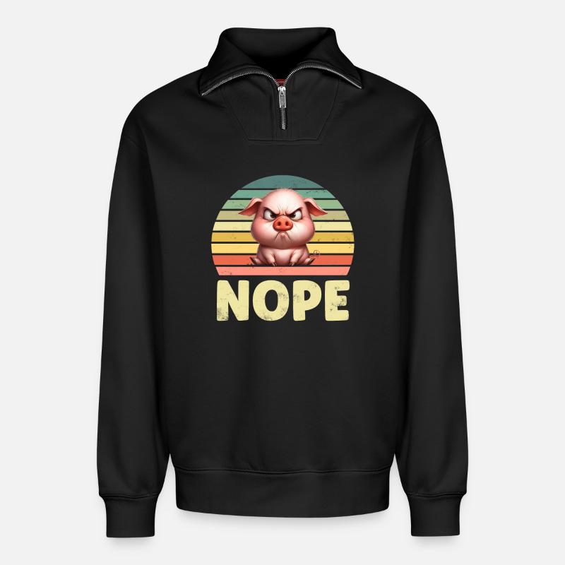 Cochon - Sweat unisexe décontracté en coton biologique à demi-zip – de SPREAD - noir