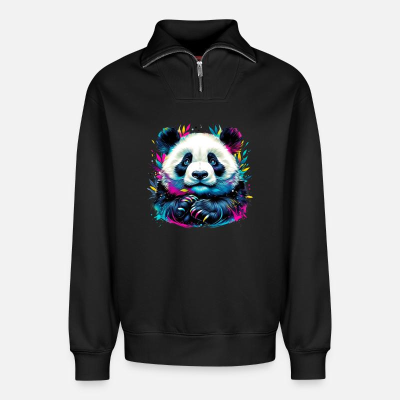 Panda - Relaxed Unisex Organic Half Zip Sweatshirt – von SPREAD - Schwarz