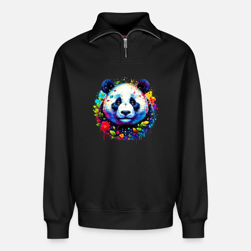 Panda - Relaxed Unisex Organic Half Zip Sweatshirt – von SPREAD - Schwarz