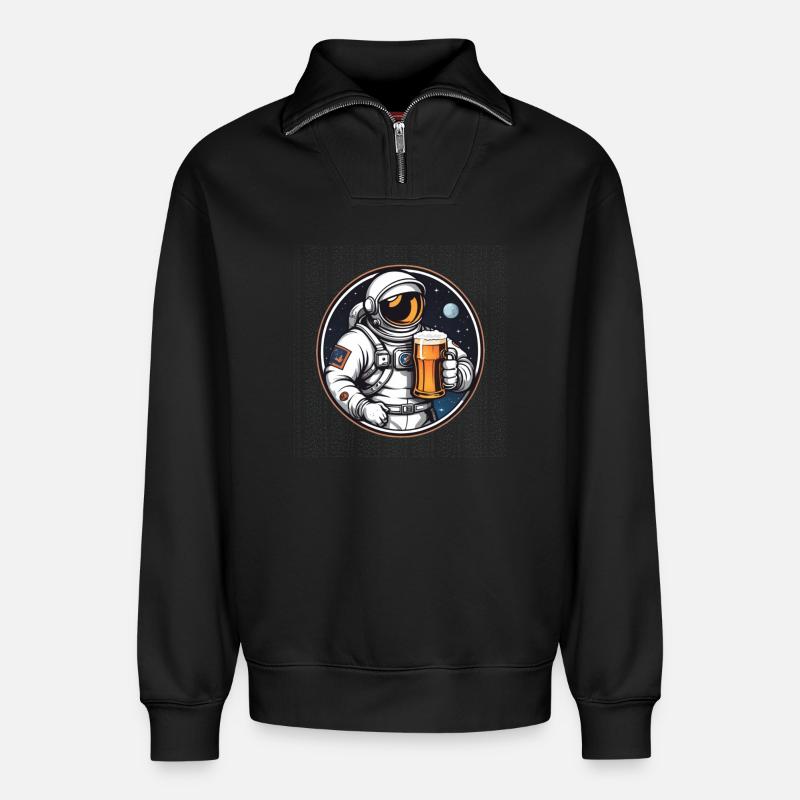 Astronaut mit Bier im All - Relaxed Unisex Organic Half Zip Sweatshirt – von SPREAD - Schwarz