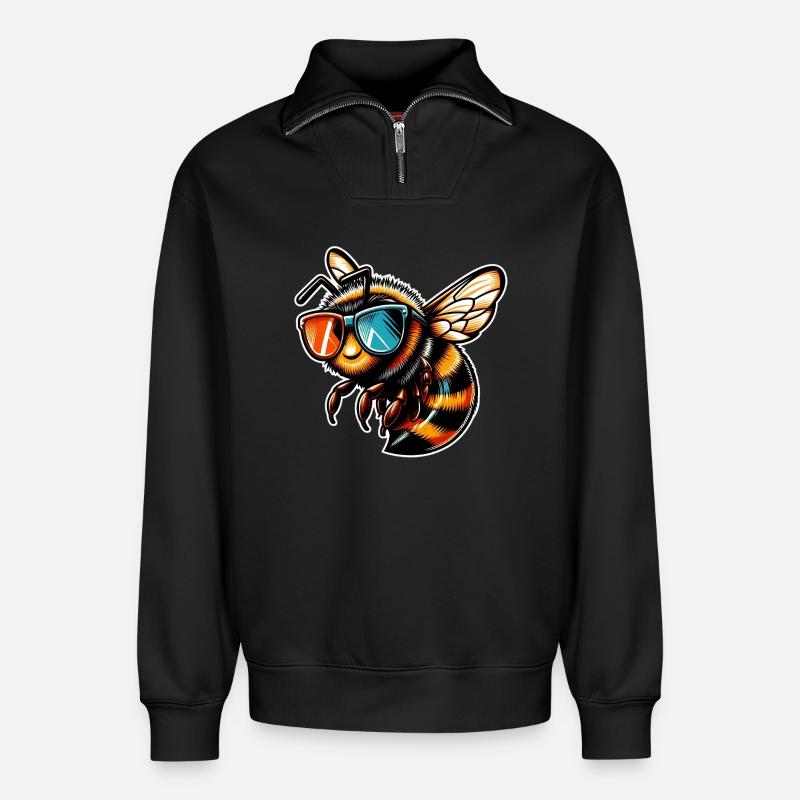 Biene - Relaxed Unisex Organic Half Zip Sweatshirt – von SPREAD - Schwarz