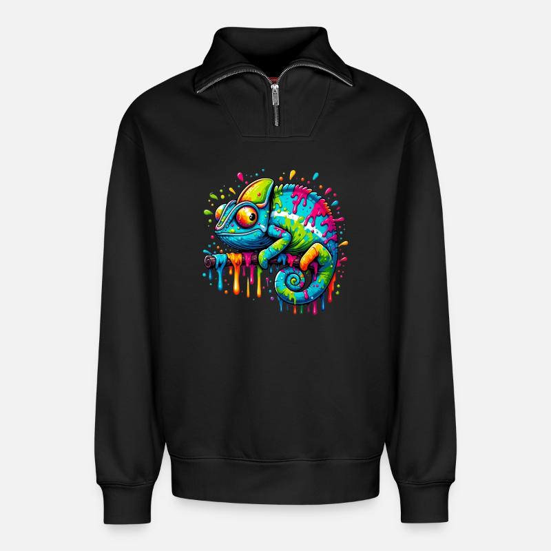 Chameleon - Relaxed Unisex Organic Half Zip Sweatshirt – by SPREAD - black