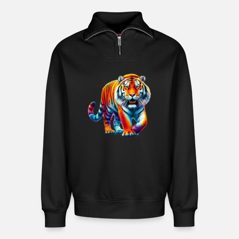 Tigre - Sweat unisexe décontracté en coton biologique à demi-zip – de SPREAD - noir