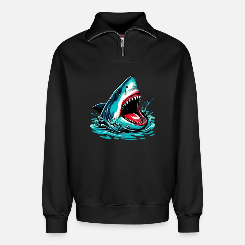 Requin - Sweat unisexe décontracté en coton biologique à demi-zip – de SPREAD - noir