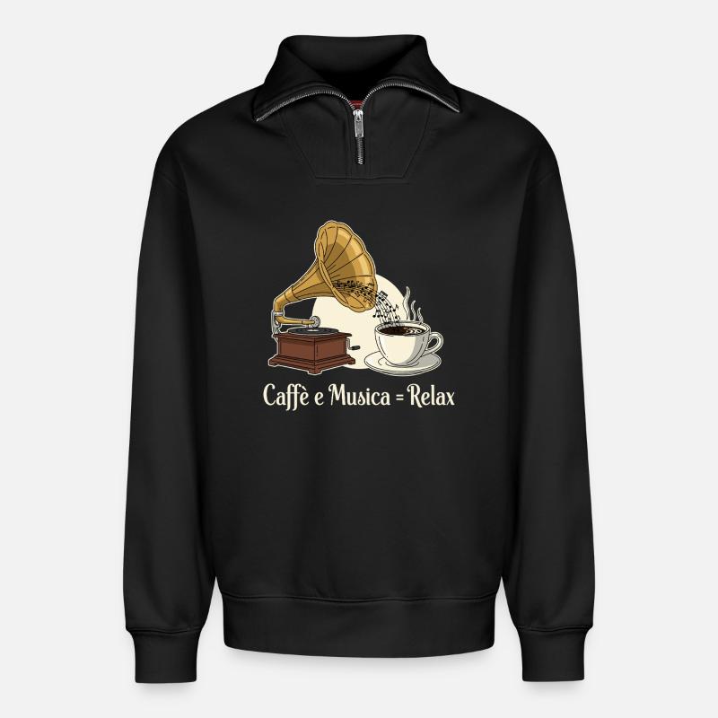 Caffè e Musica = Relax - Relaxed Unisex Organic Half Zip Sweatshirt – von SPREAD - Schwarz