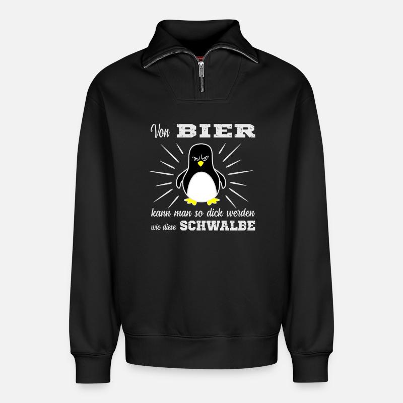 Bier Pinguin - Relaxed Unisex Organic Half Zip Sweatshirt – von SPREAD - Schwarz