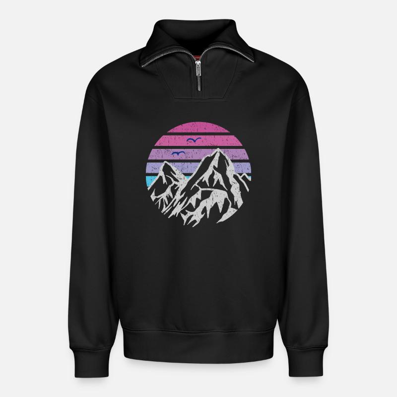 Berge Retro Sonne - Relaxed Unisex Organic Half Zip Sweatshirt – von SPREAD - Schwarz