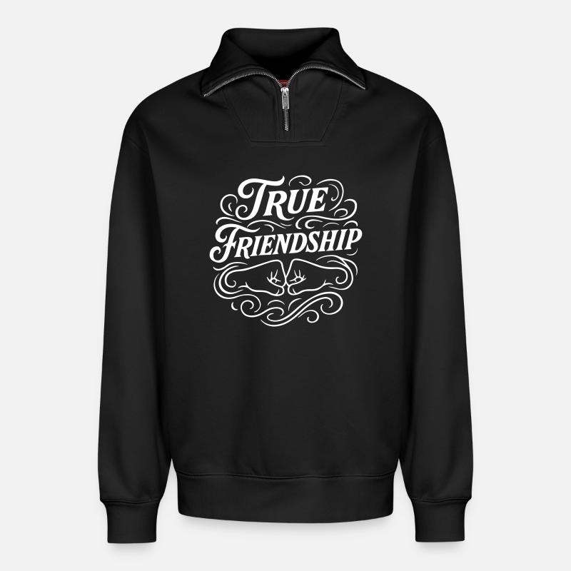 Freundschaft Spruch Freunde - Relaxed Unisex Organic Half Zip Sweatshirt – von SPREAD - Schwarz