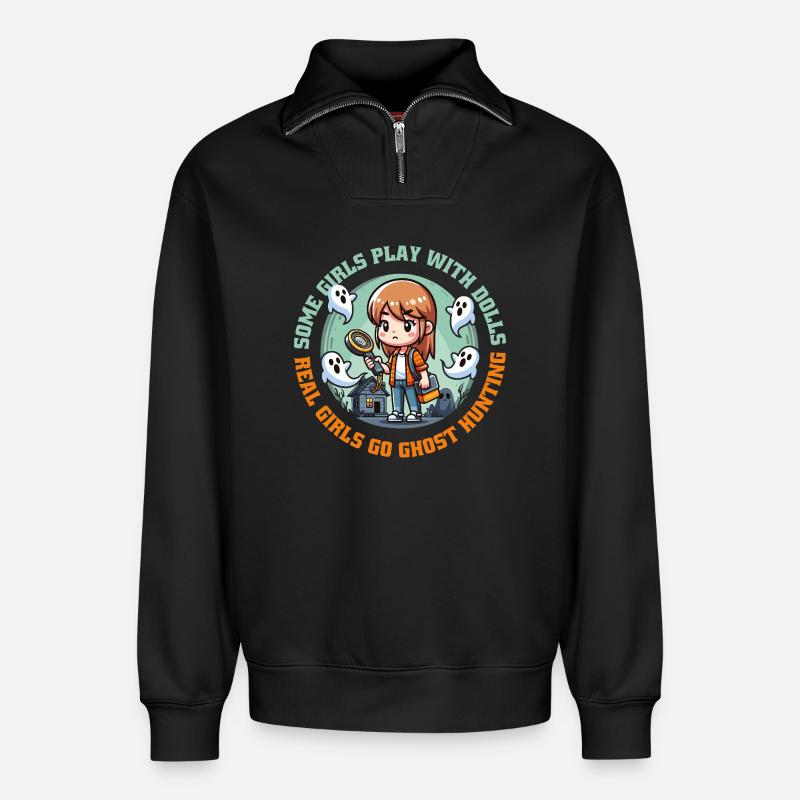Ghost Hunters Squad für Mädchen - Relaxed Unisex Organic Half Zip Sweatshirt – von SPREAD - Schwarz