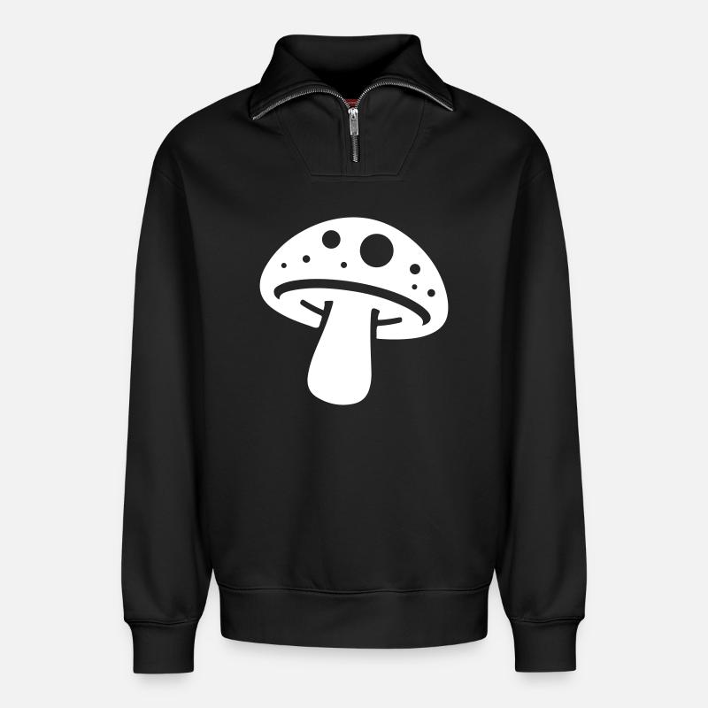 Icône de champignon - Sweat unisexe décontracté en coton biologique à demi-zip – de SPREAD - noir