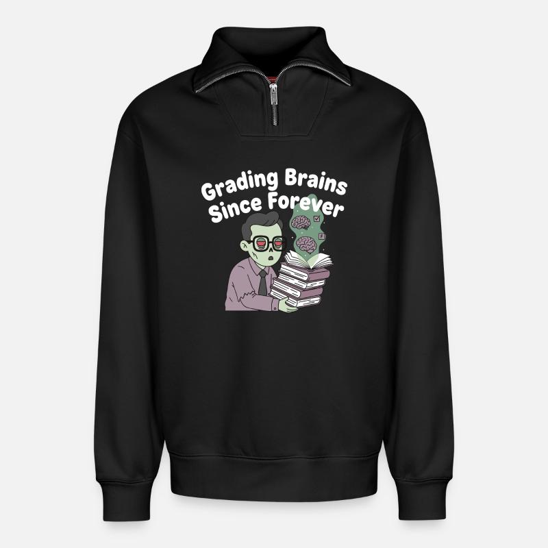 Grading Brains Since Forever - Relaxed Unisex Organic Half Zip Sweatshirt – by SPREAD - black