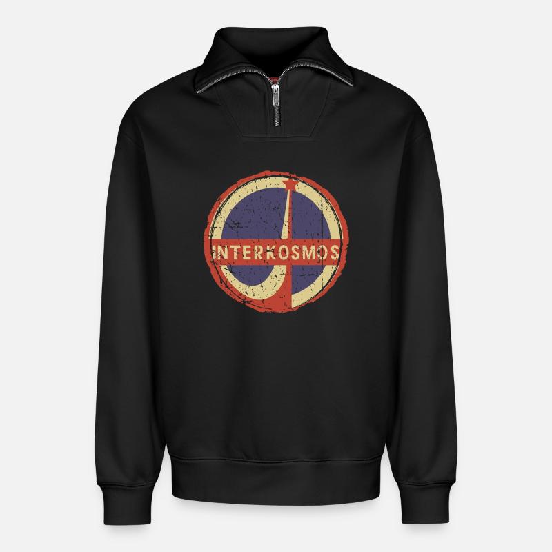 Interkosmos DDR Retro Circle Emblem - Relaxed Unisex Organic Half Zip Sweatshirt – von SPREAD - Schwarz