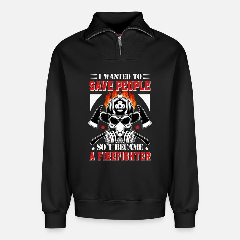 Fire brigade - Relaxed Unisex Organic Half Zip Sweatshirt – by SPREAD - black