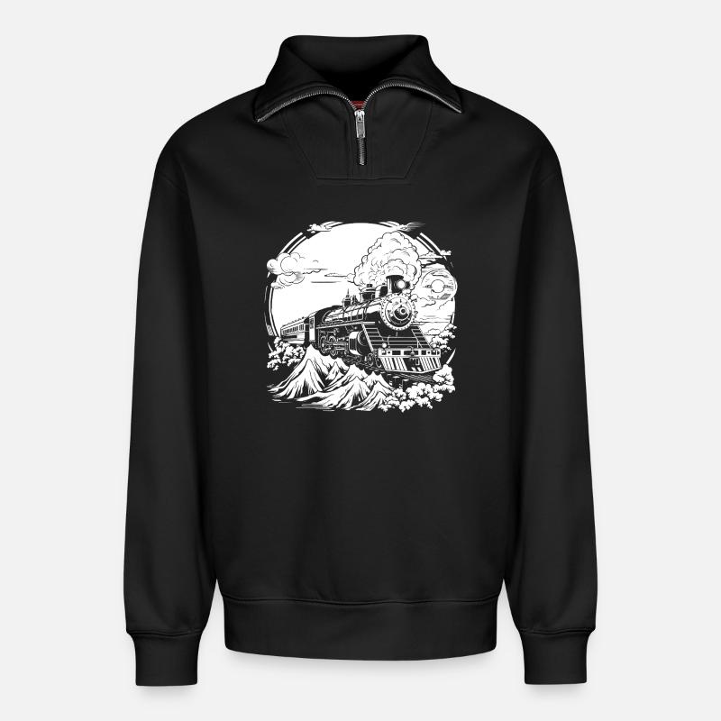 Eisenbahn - Relaxed Unisex Organic Half Zip Sweatshirt – von SPREAD - Schwarz