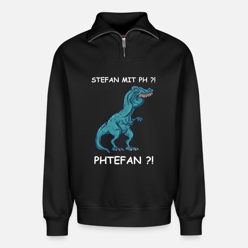 Blauer Dino mit Kick | Stefan - Relaxed Unisex Organic Half Zip Sweatshirt – von SPREAD - Schwarz