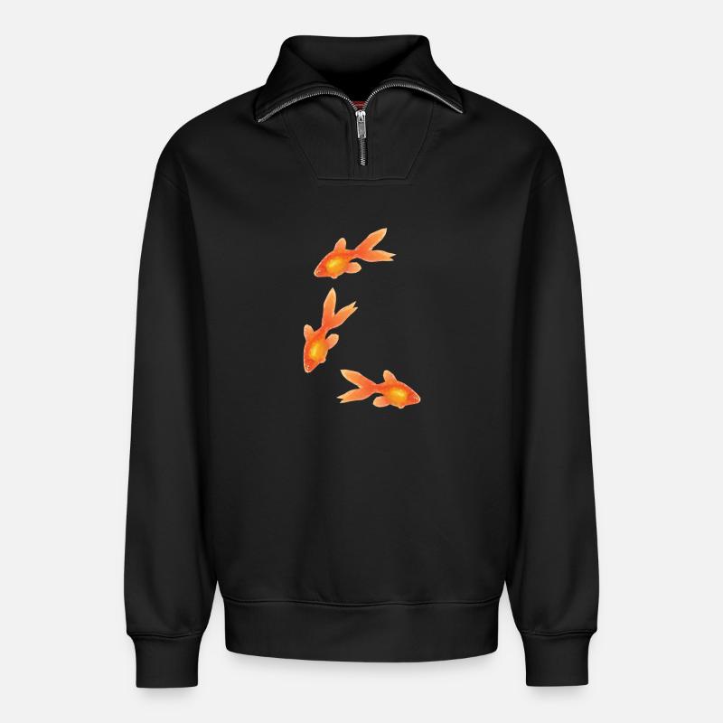 Poissons rouges - Relaxed Unisex Organic Half Zip Sweatshirt – von SPREAD - Schwarz