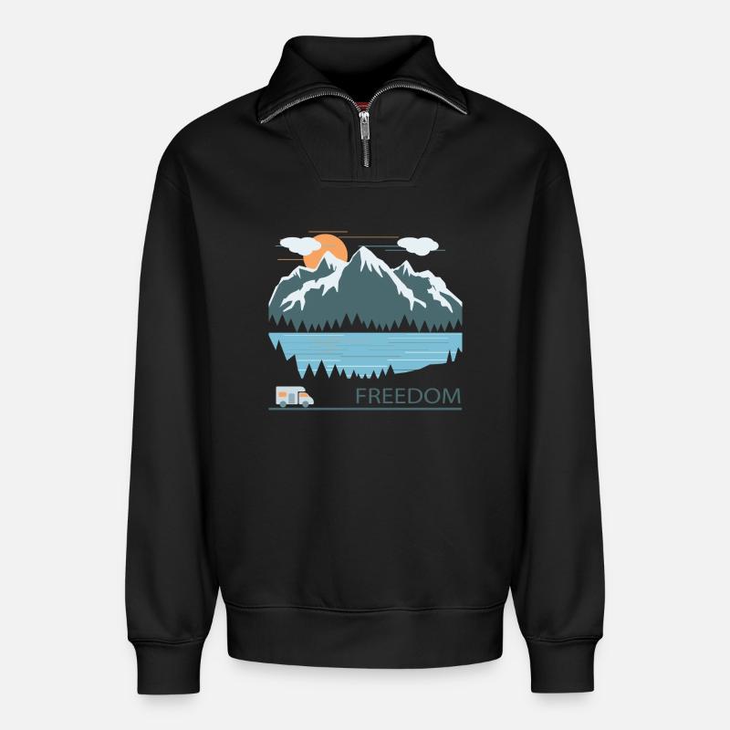Camping - Sweat unisexe décontracté en coton biologique à demi-zip – de SPREAD - noir
