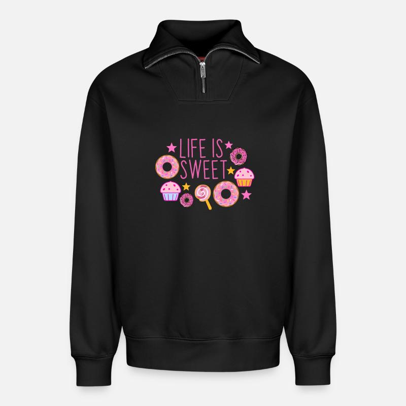 Das Leben ist süß - Relaxed Unisex Organic Half Zip Sweatshirt – von SPREAD - Schwarz