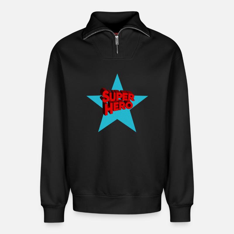 Superhero superheroes - Relaxed Unisex Organic Half Zip Sweatshirt – by SPREAD - black