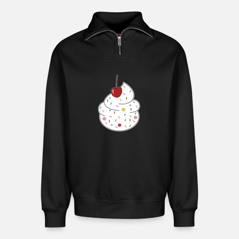 Sahne Kirsche - Relaxed Unisex Organic Half Zip Sweatshirt – von SPREAD - Schwarz