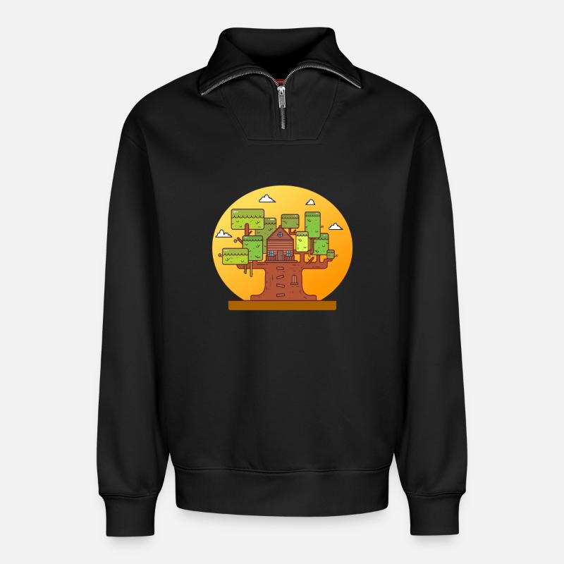 Baumhaus Abenteuer - Relaxed Unisex Organic Half Zip Sweatshirt – von SPREAD - Schwarz
