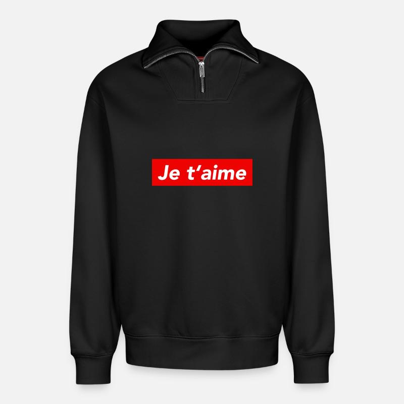 Liebe - Relaxed Unisex Organic Half Zip Sweatshirt – von SPREAD - Schwarz