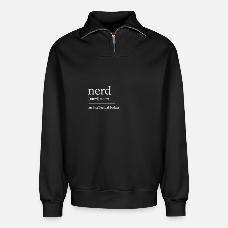 Nerd nerd - Relaxed Unisex Organic Half Zip Sweatshirt – by SPREAD - black