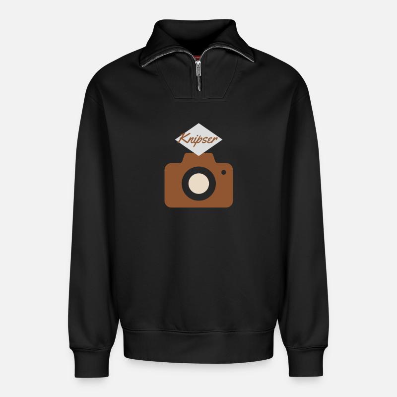 Snapper Camera Emblem - Relaxed Unisex Organic Half Zip Sweatshirt – by SPREAD - black