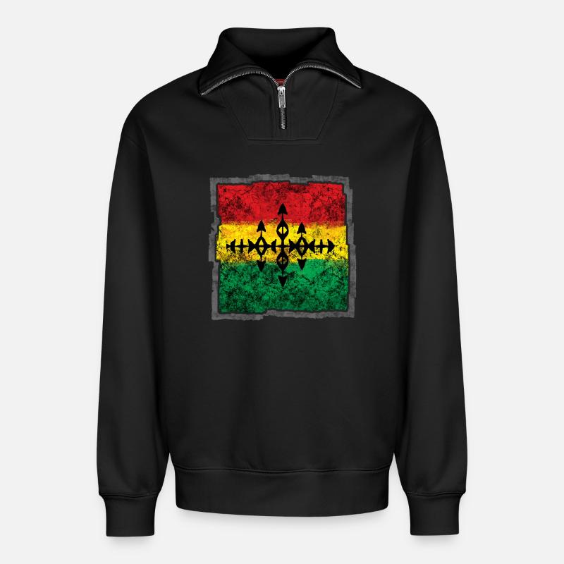 Abstraktes Reggae Färbe-Cross - Relaxed Unisex Organic Half Zip Sweatshirt – von SPREAD - Schwarz