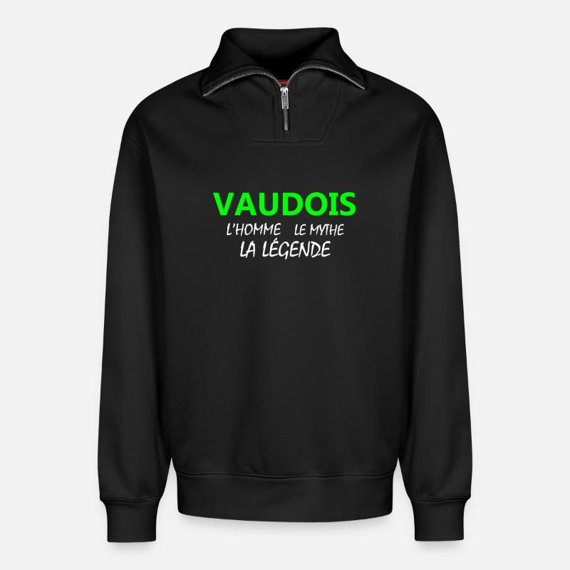 Waadtländer Legendenmuster - Relaxed Unisex Organic Half Zip Sweatshirt – von SPREAD - Schwarz