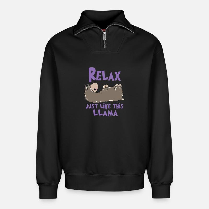 Relax Lama - Relaxed Unisex Organic Half Zip Sweatshirt – von SPREAD - Schwarz