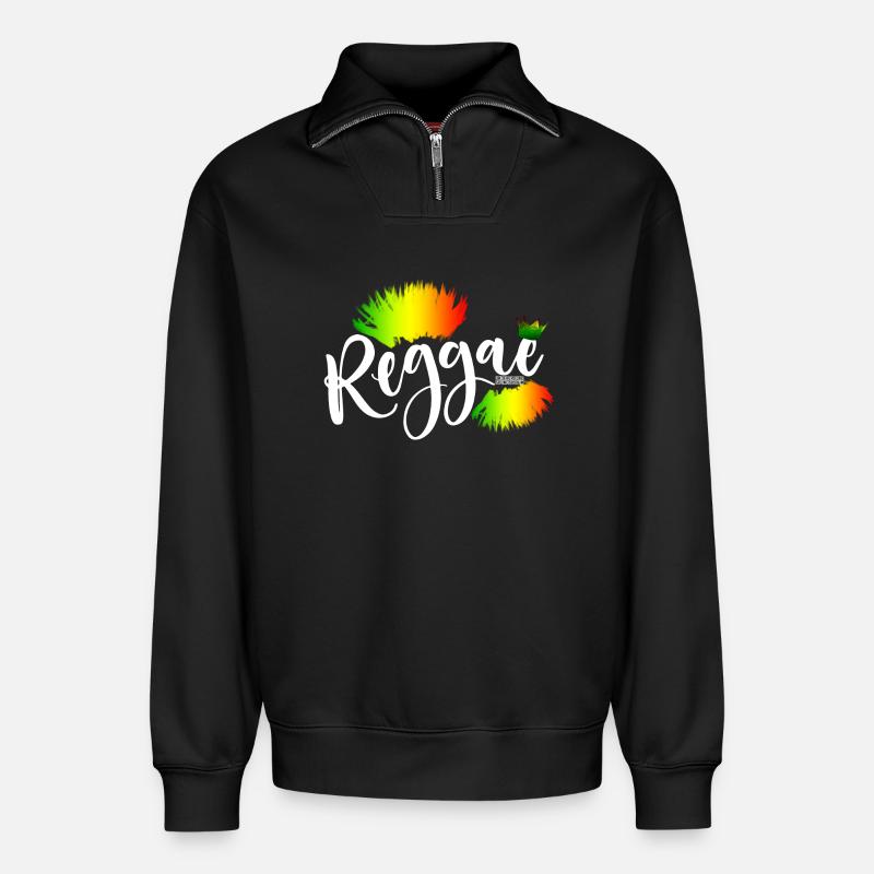 Reggae Rainbow Splash - Sweat unisexe décontracté en coton biologique à demi-zip – de SPREAD - noir