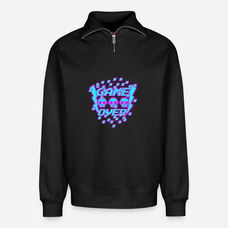 Game Over Pixel - Relaxed Unisex Organic Half Zip Sweatshirt – by SPREAD - black