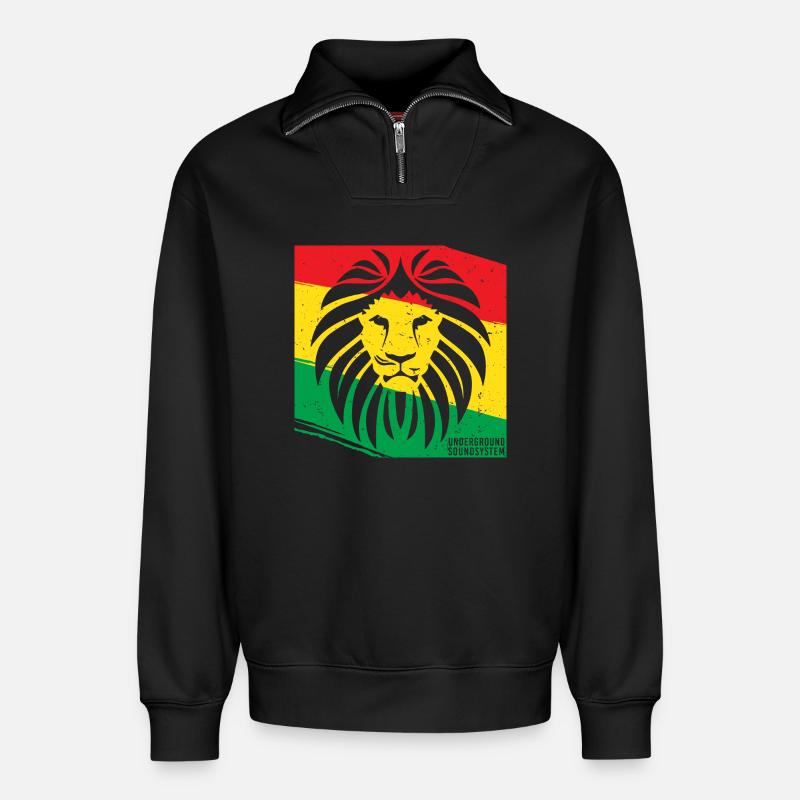 Lion de style rasta - Sweat unisexe décontracté en coton biologique à demi-zip – de SPREAD - noir
