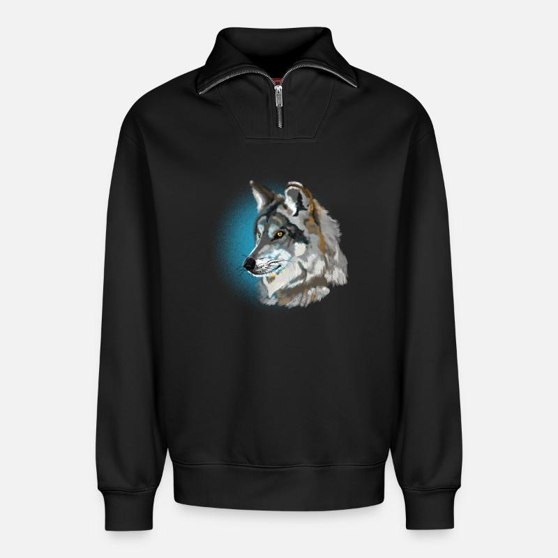 Wolf - Relaxed Unisex Organic Half Zip Sweatshirt – von SPREAD - Schwarz